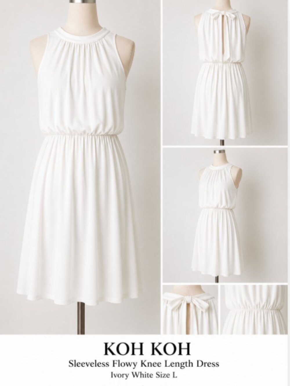 KOH KOH Womens Sleeveless Flowy Knee Length Dress Size L - Ivory White
